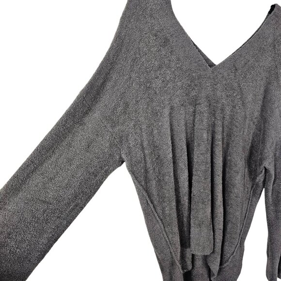 Barefoot Dreams Sweater M CozyChic Lite Lounge Pullover Carbon Gray V-Neck Comfy - Picture 10 of 10